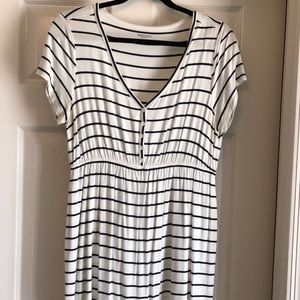 White with navy stripe maternity top